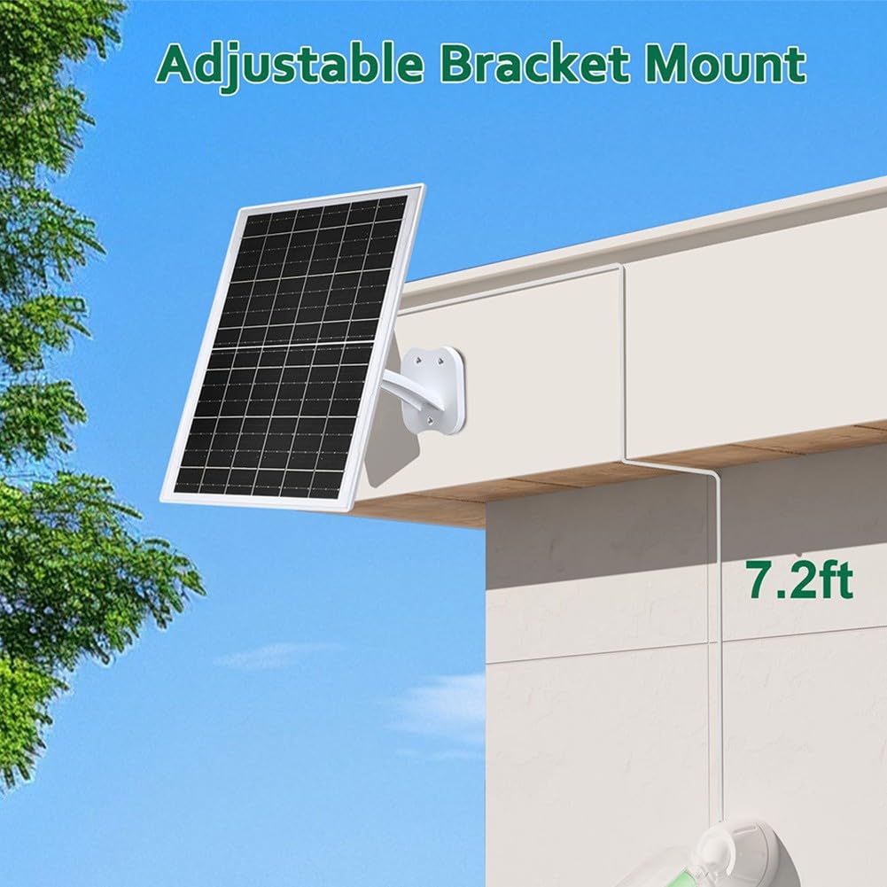 Caricatore per pannello solare da 13 W per telecamere di sicurezza, impermeabile IP68 con porte USB-C/Micro-USB/DC, supporto regolabile a 360°, cavo da 2,2 m, per alimentazione esterna