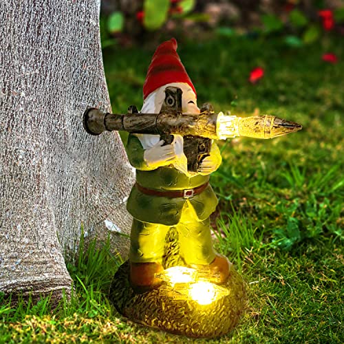 Perfectop Solar Military Garden Gnome Statue With Rpg, Large War Army Combat Defender Soldier Patriotic Gnome Figurine With Gun, Outdoor Patio Yard Lawn Decor, Halloween Christmas Ornament Gift #TOP6