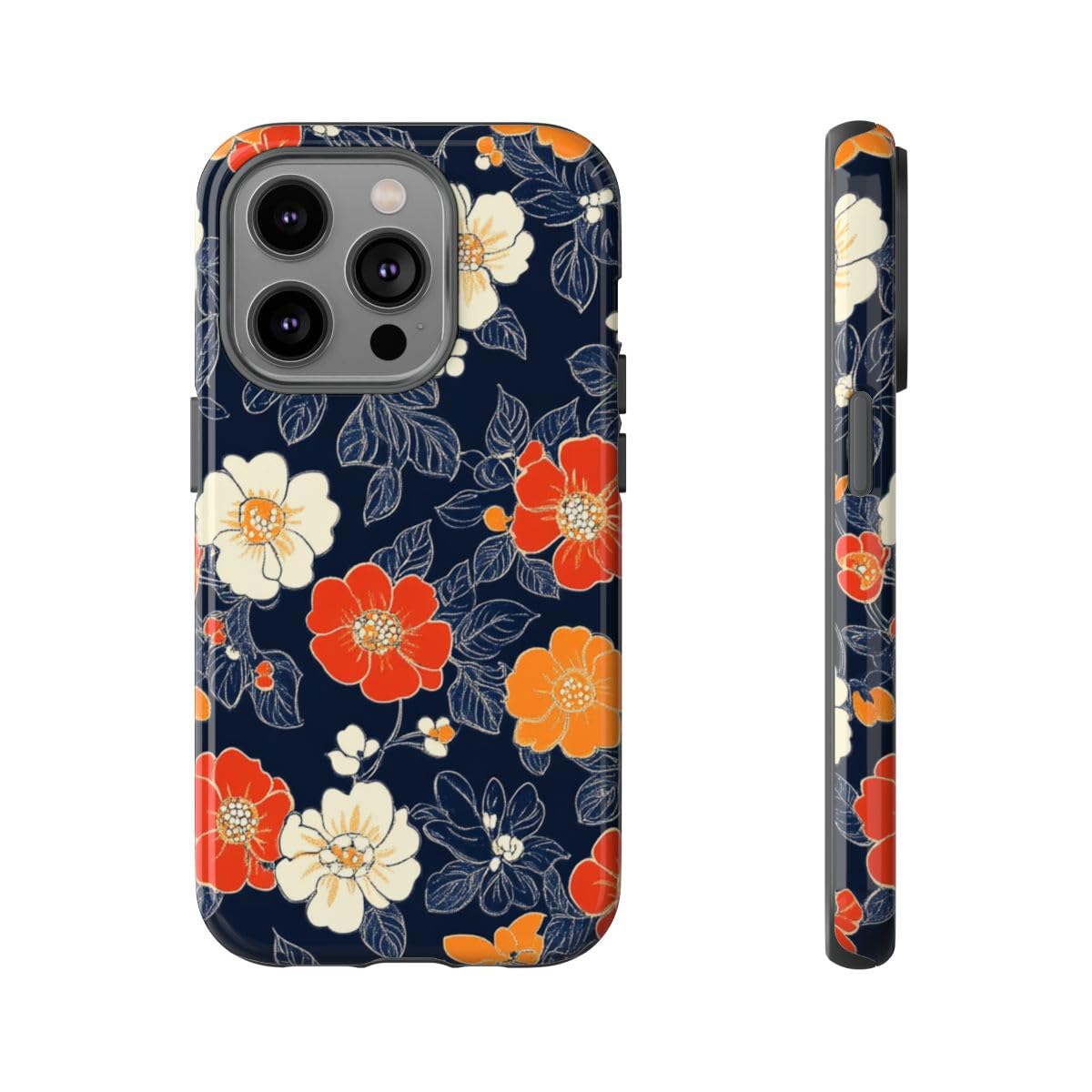 Coque rigide iPhone 14 Pro fleurie protégeant des rayures