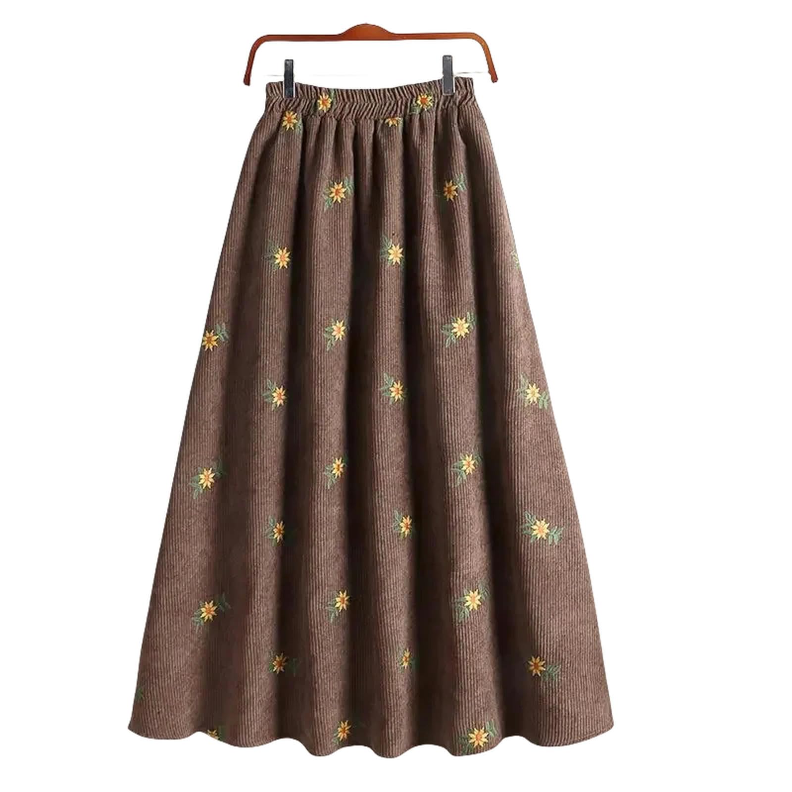 Falda Larga Mujer Falda A Cuadros Largos para Mujer Invierno Otoño Calar Caliente Higa Elástica Una Línea Falda De Tartán Plisado-Caqui-l