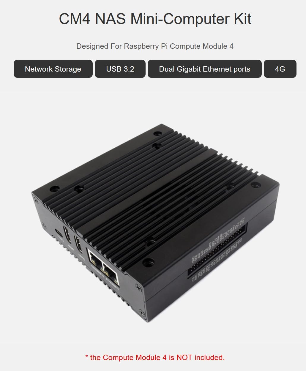CM4 NAS Mini-Computer Kit with features highlighted