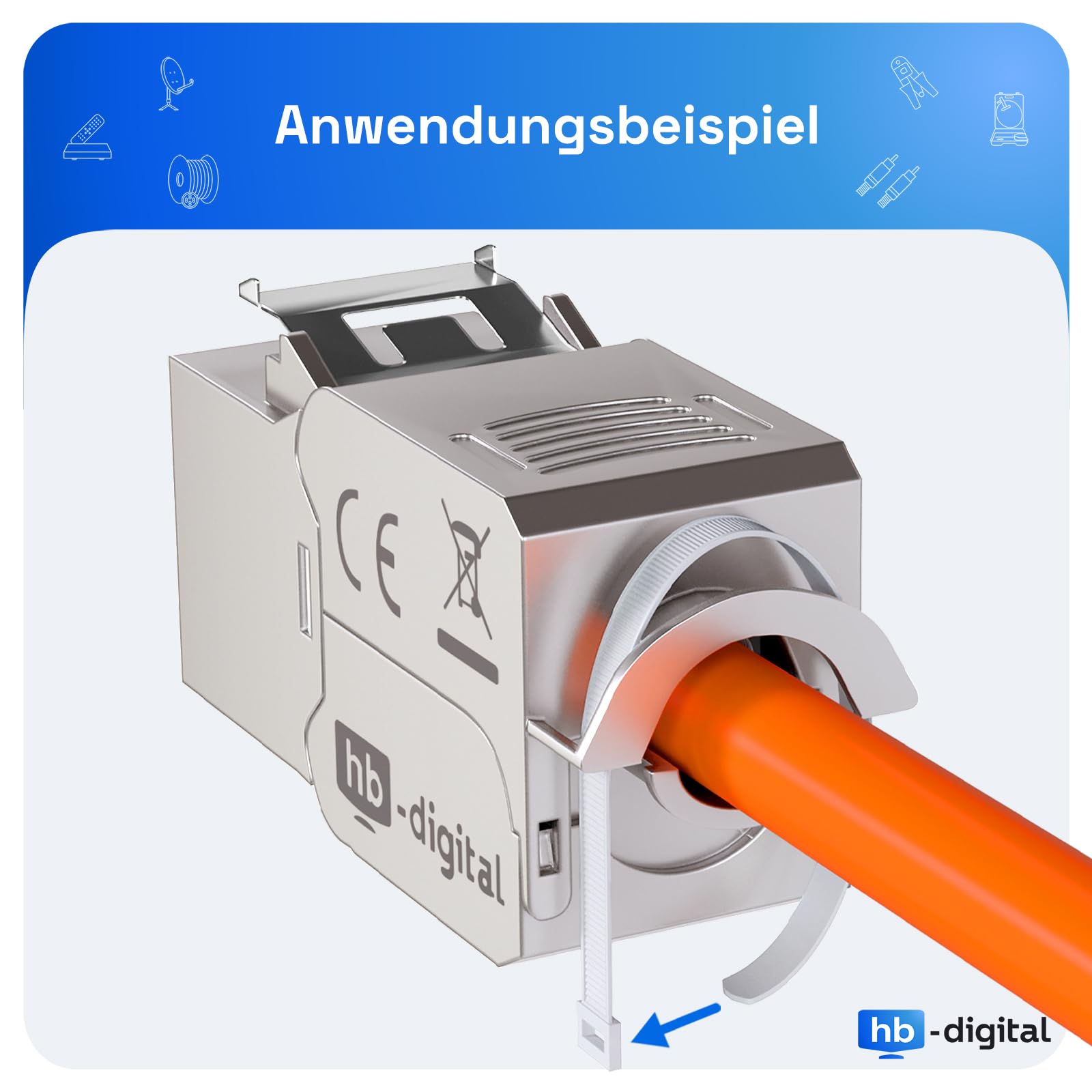hb-digital Kit : 6 modules Keystone Cat.6a RJ45 + 6 adaptateurs de rail DIN Support Keystone pour rail DIN standard 35 mm | RJ35 blindé sans outil Montage Ethernet LAN réseau STP LSA