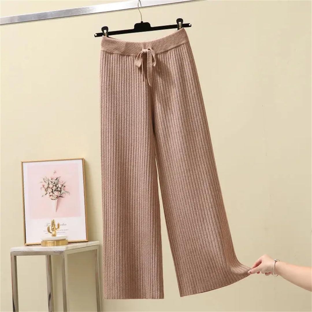Pantaloni da donna a gamba larga lavorati a maglia stile invernale a goccia allentati dritti lunghi pantaloni a vita alta pantaloni in lana tinta unita