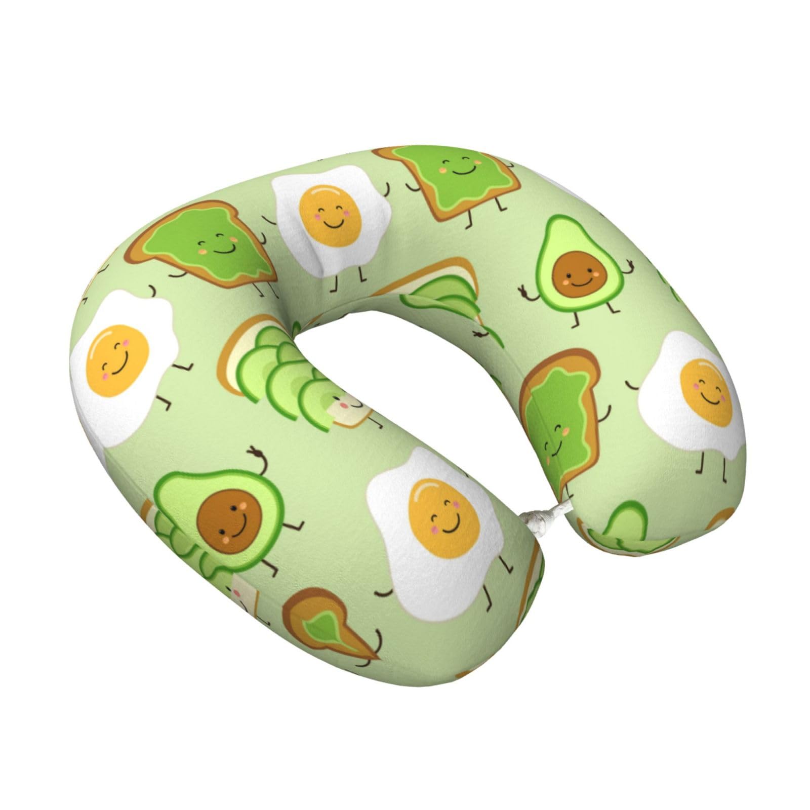 LKYMOH Cute Avocado And Toast And Fied Egg, Travel Neck Pillow U-Shaped Memory Neck Support Soft Comfortable With Washable Cover For Airplane Car Traveling and Office