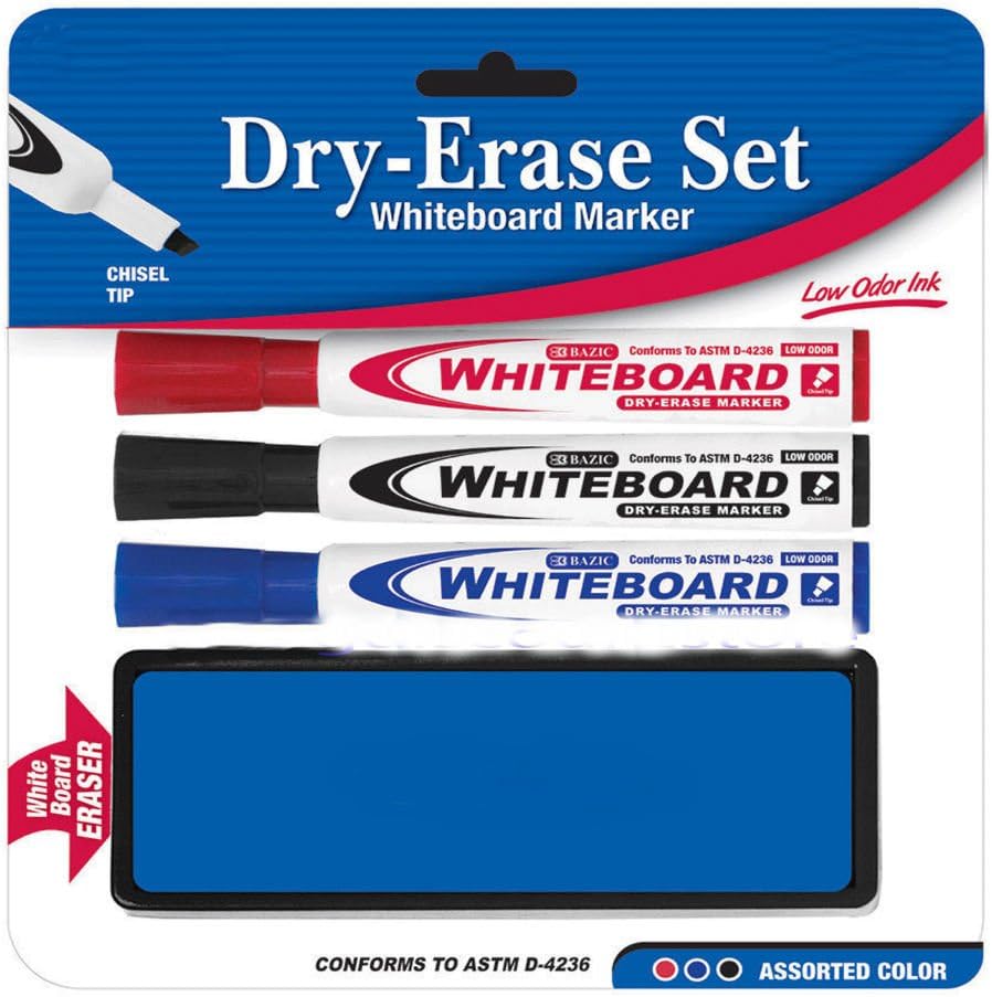 WHITE BOARD MARKER 3 Assorted Color ChiselTip Dry Erase