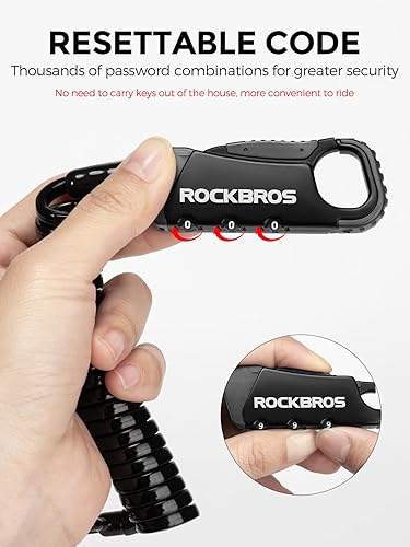 Miniatura 4 de ROCKBROS Cerradura para casco de motocicleta, cerradura ligera para casco de bicicleta, antirrobo, cerradura universal de 47.2 pulgadas para cascos,