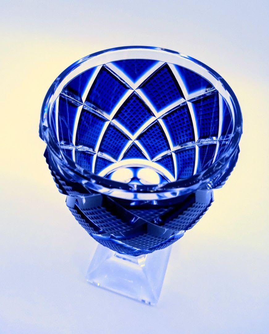 島津薩摩切子　脚付杯　cut65 藍 C-65-1_7cc8f143-c8fe-4d77-9292