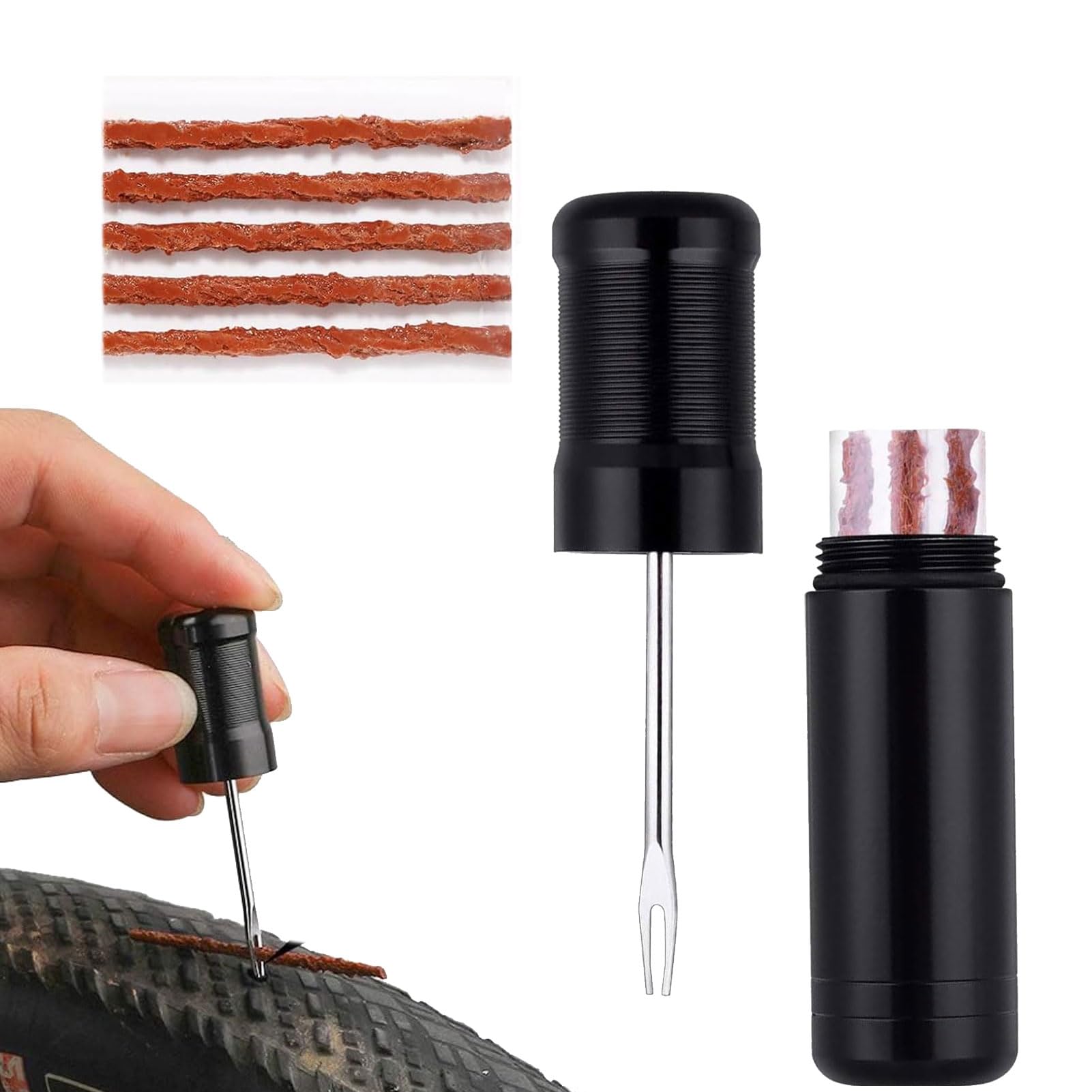 Kit Riparazione Pneumatici Tubeless Per Bici | Per MTB E Corsa | 10 Strisce Gomma E Forchetta | Portatile - Foto 3