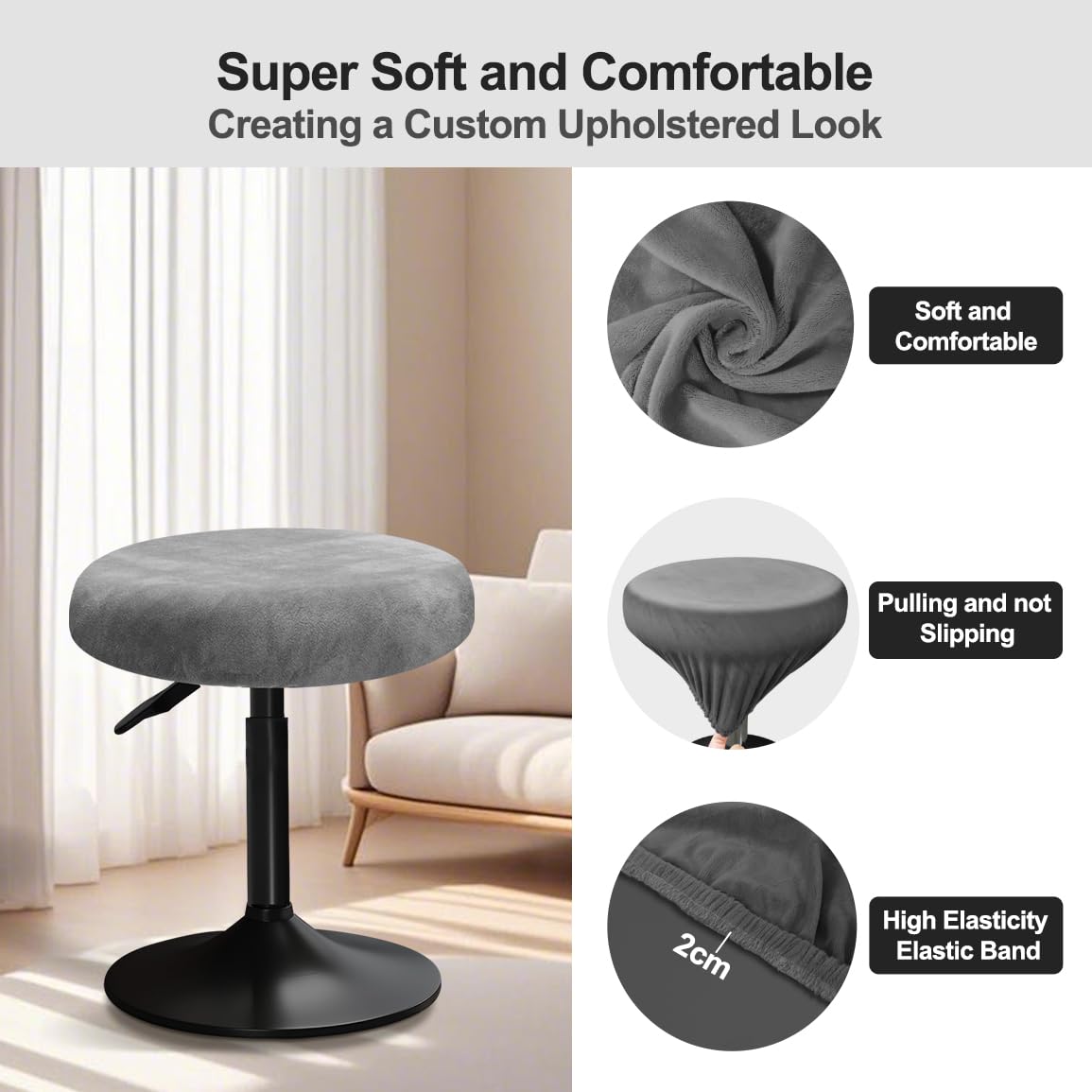 YINGAYOU Round Velvet Stool Cover 12-16"/30-40cm Bar Stool Cover Very Soft Elastic and Easy to Install Wrinkle Resistant - Image 4