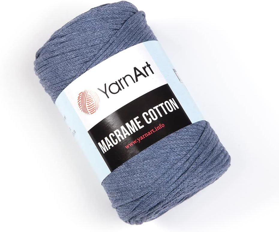 YarnArt Macrame Cotton – 80% Cotton, 20% Polyamide Macrame Cord, Medium Weight, 8.8 oz (250g), 246 yds – Knitting, Crochet & Unique Macrame Crafts (761-Denim Blue)