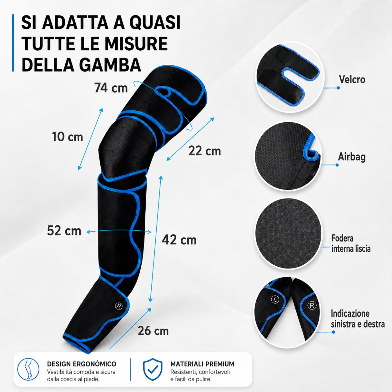 ECODE Pressoterapia Linfodrenaggio Massaggio Linfatico Drenante per Circolazione, Vene Varicose e Ritenzione Idrica Gambe Gonfie, Piedi, Polpacci e Caviglie – Gambali con Massaggiatore Linfodrenante