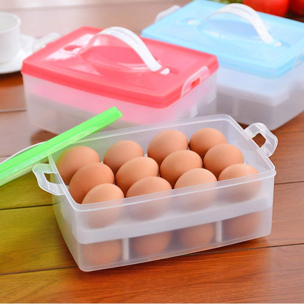 DEEJET egg storage basket for fridge, Plastic Double Layer Refrigerator 24 grid Eggs Storage Box Airtight Basket (Made in India),Multicolour (4XT)