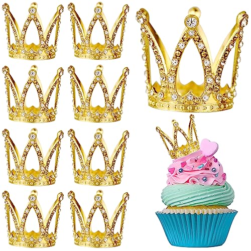 9 Pcs Crown Cake Topper Mini Gold Crown Queen Crown Small Princess Crown Cup Cake Topper Decoration