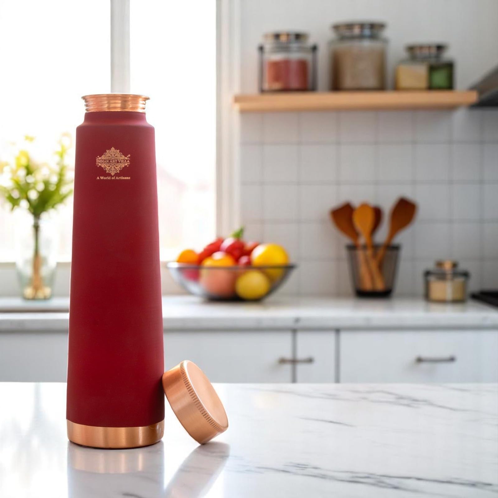 Copper Water Bottle - Ayurvedic Health & Silk Print -8
