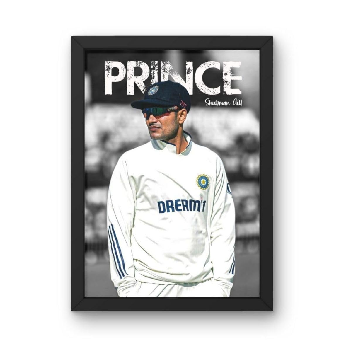 Cricket Prince Shubman Gill Poster Frame for Wall, Black Frame, Portrait Style, A4 Size 24x34 cm, Indian Cricketer Decorative Polymer Photo Frame-image-14