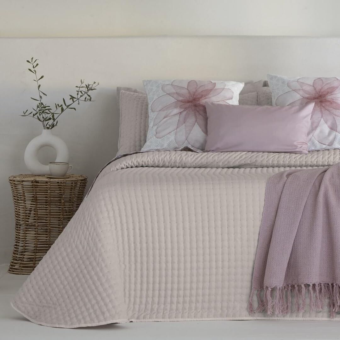 Genérico Stilia Colcha Bouti Alba, 100% Poliéster, Relleno Ligero 120 g/m² Ideal Entretiempo, Soft Touch, con Funda de Cuadrante, Marfil o Nudo (Nudo, 180 cm)