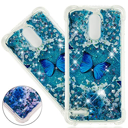 ISADENSER LG Stylo 3 Case LG Stylo 3 Plus Case LG Stylus 3 Case Clear Soft TPU Glitter 3D Hearts Quicksand Shiny Flowing Liquid Protective Cover for LG Stylo 3 / Stylo 3 Plus/LG LS777 Blue Butterfly