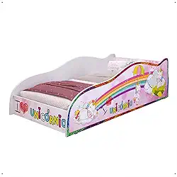 Mini Cama Carro Infantil Montessoriana MDF Lateral Grade Proteção Decoração Tema Unicórnio Quarto Menina Princesa - RPM