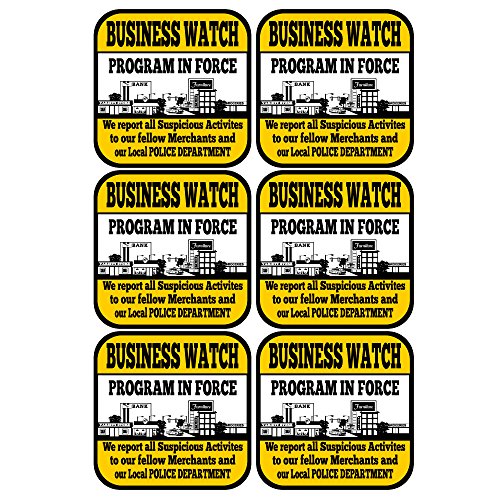 Best Business Neighborhood Watch Sticker for Indoor or Outdoor use Long Lasting Weatherproof Window and Door Warning 4 x 4 in. 6 pack Laminated Vinyl Sticker with FREE 1yr Warranty Made in USA