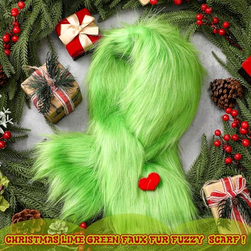 Geyoga Christmas Fuzzy Scarf Lime Green Christmas Fur Collar Scarf for Women Faux Fur Muffler Neck Shrug Pull Through Wrap Collar Neck for Xmas Winter Coat Dress Warmer Rectangle Fluffy4