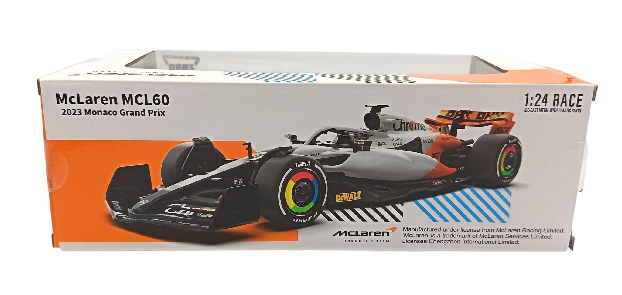 Coche de Fórmula 1 a Escala 1:24 con Casco de piloto, Compatible con McLaren MCL60 Piastri #81 2023 Gran Premio de Mónaco 10.º - CCA 81-68203