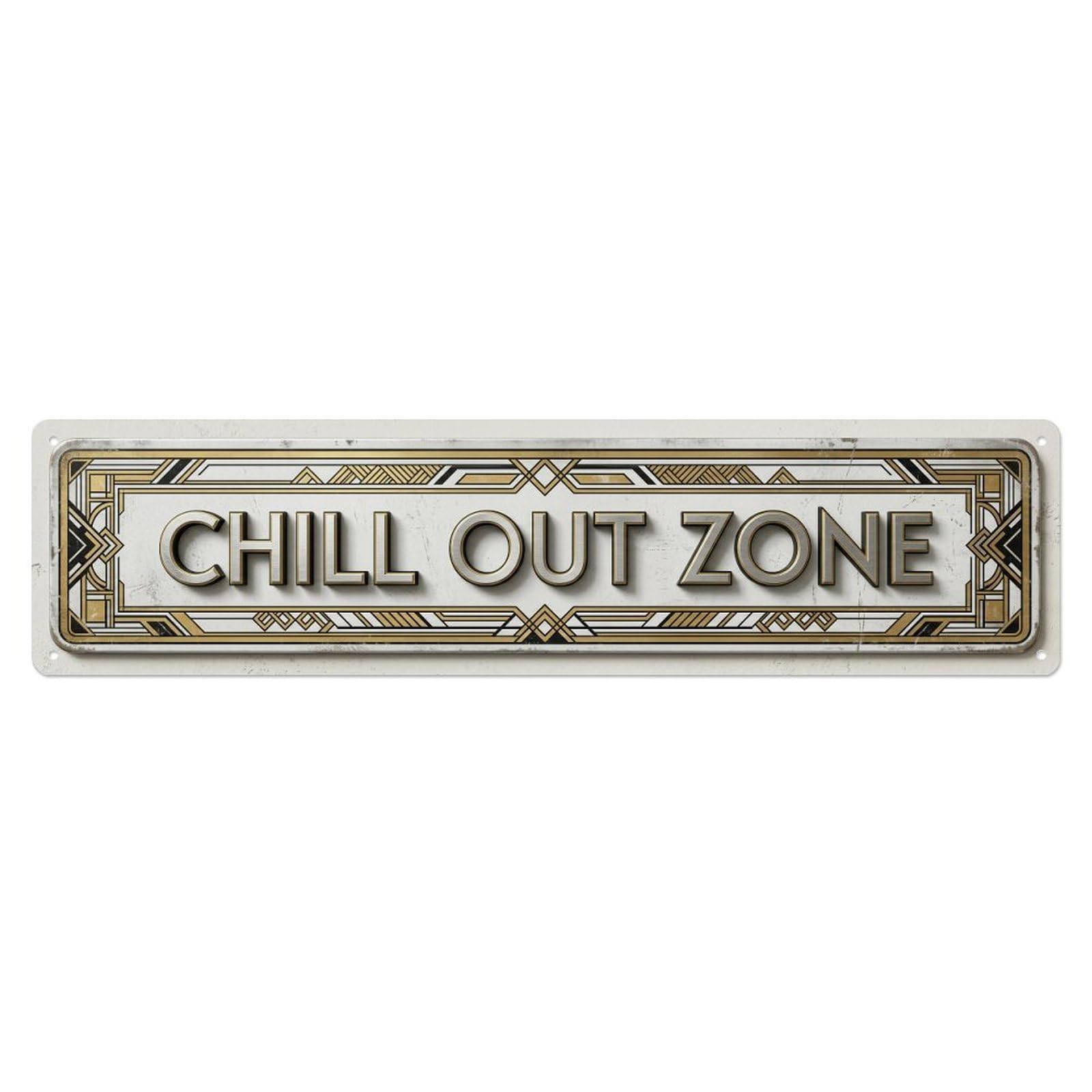 Chill Out Zone Faded Gallery Metal Tin Skinny Sign Plaque Wall Decor for Cafe, Club Bar, Office, Home Garden Metal Poster 4x16Inch