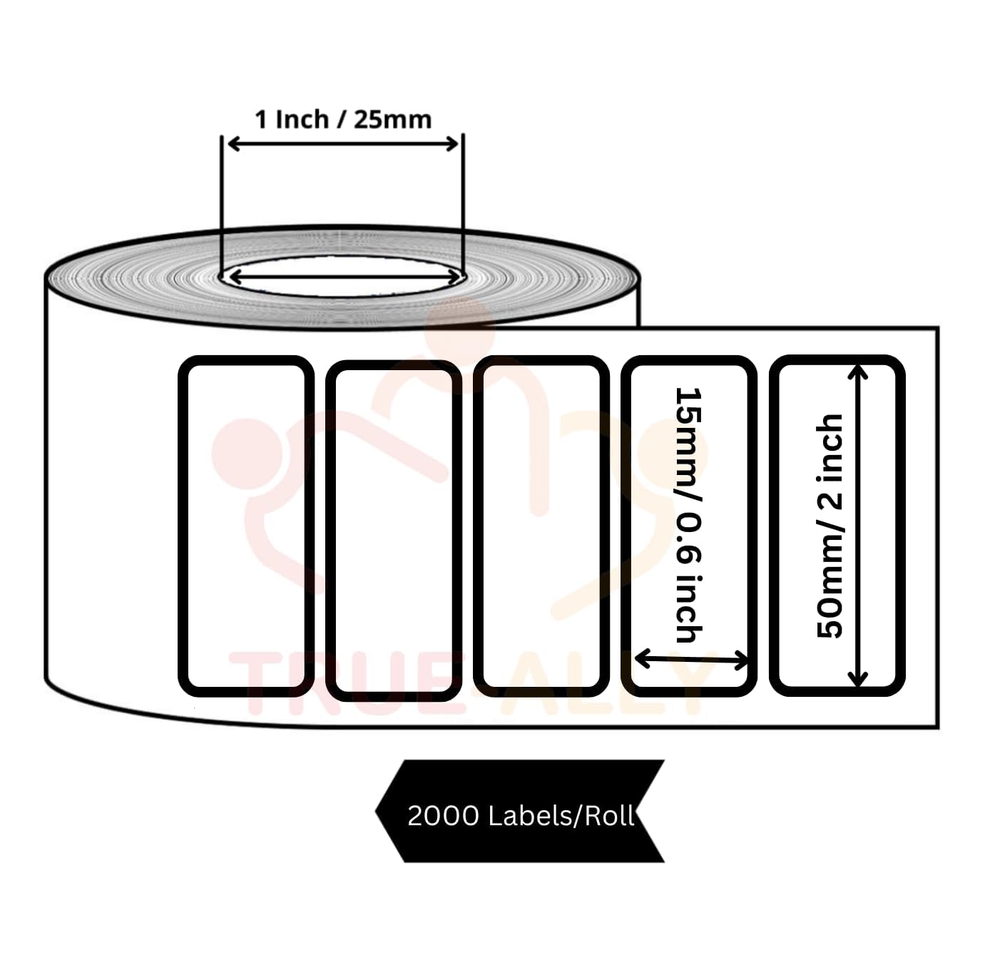True-Ally Thermo-Barcode-Aufkleber, 50 x 15 mm, 2000 Etiketten pro Rolle, weiß, selbstklebend, zum Drucken von Barcodierungen (1 Rolle pro Packung (2000 Etiketten)
