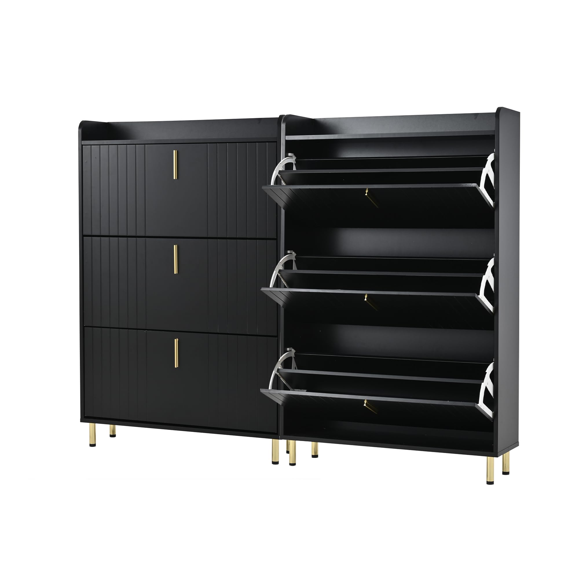 2er Set Schuhschränke je 3 Klappen 6 Fächer Schwarz 80x23,5x123,5cm