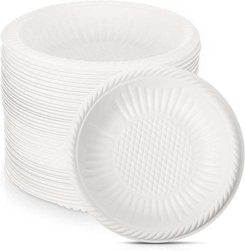 100 platos de papel pequeños de 4 pulgadas, platos desechables de almidón de papel redondos de alta resistencia, mini platos blancos de fiesta a