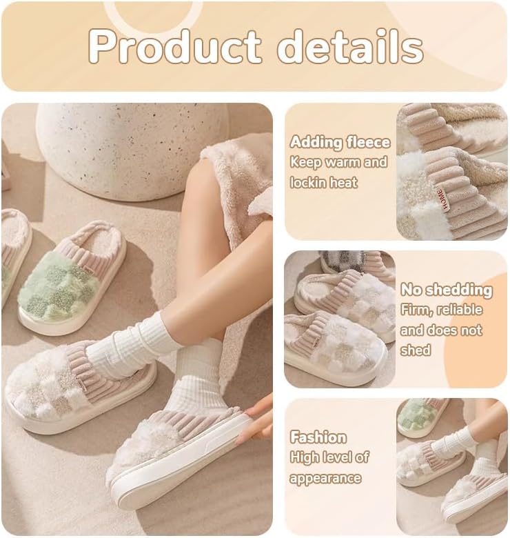 Checkered Slippers House Slippers House Shoes Memory Foam Plush Bedroom Indoor Outdoor Shoes For Women Men - Image 3