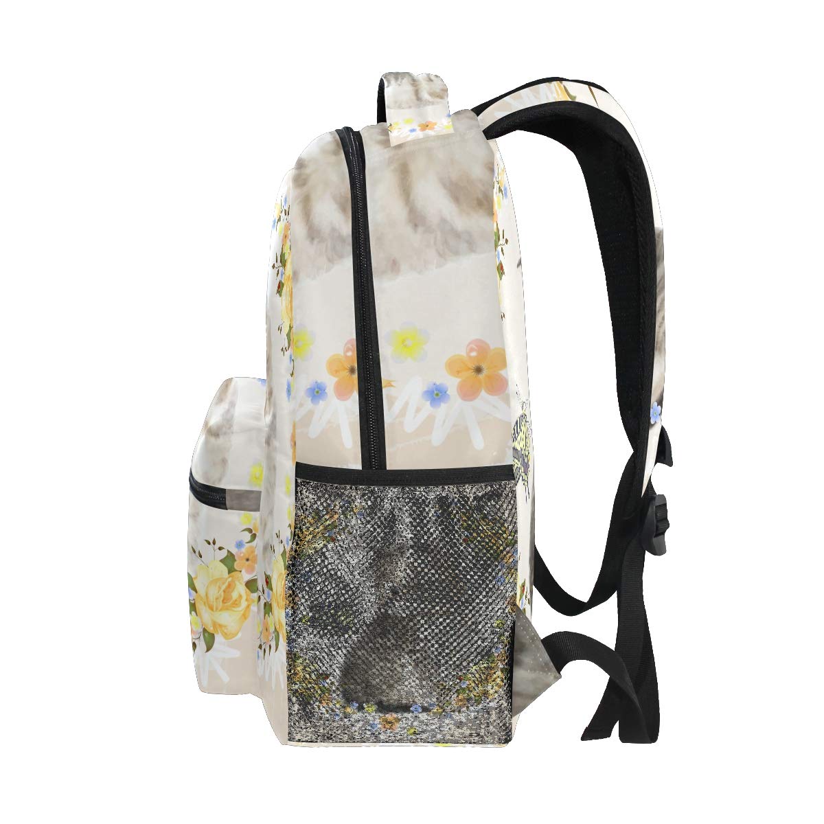 Mnsruu Sac à Dos d'école de Chat et de Rose pour des garçons Filles Enfants Sac de Voyage Bookbag, Taille unique