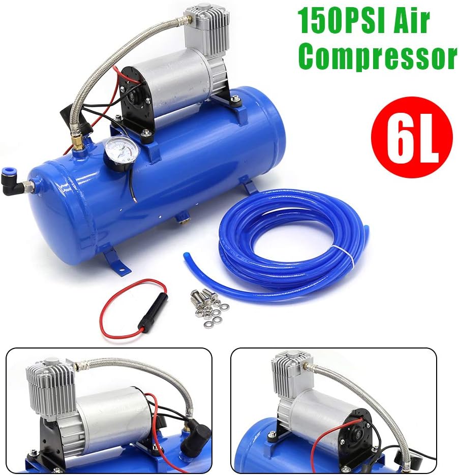 YIYIBYUS DC 12V On Board Air Compressor 150 PSI w/ 6L Tank For Train Horns Motorhome Tires Air Horn Kits for Motorhome Tires, Auto Engines, Trucks Car SUV Or Boat