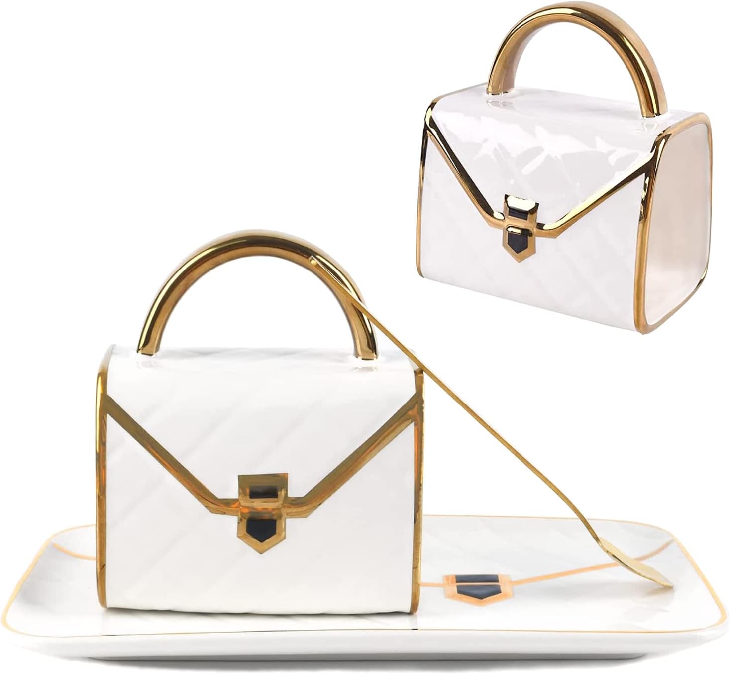 Ceramic Coffee Mug Creative Handbag Shaped Cup with Saucer and Spoon 300 Ml White Coffee Mugs Set with Gift Box Perfect Women Tea Cup Set for Expresso, Afternoon Tea and Desserts Tazas De Cafe Bonitas