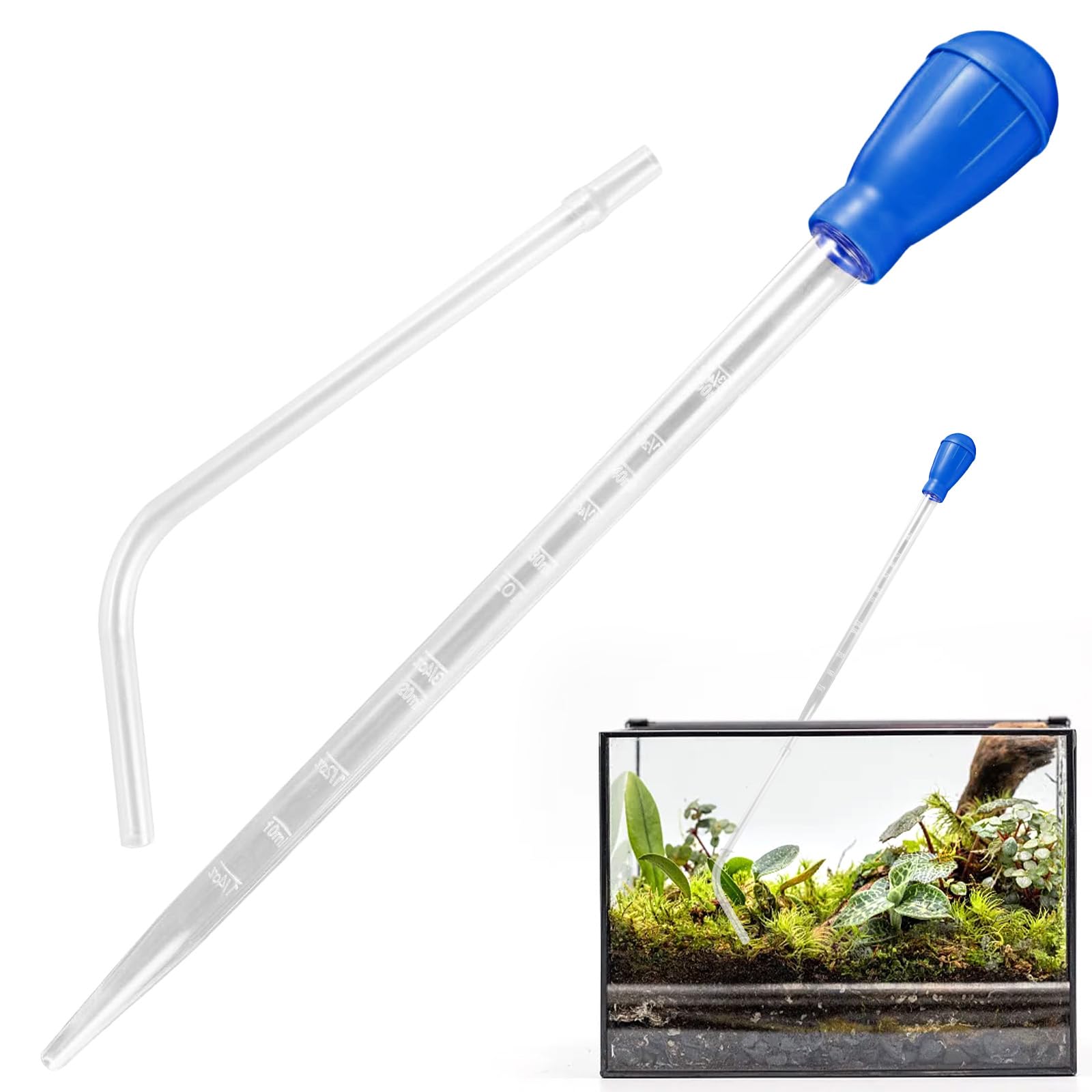 Aquarium Coral Fish Feeder, 25in Extra Long Turkey Baster with L-Shaped Extension, Waste Remover Water Changer for Aquatic Pet Care, Siphon Dropper Fish Tank Water Changer, Cleaning Tools Accessories