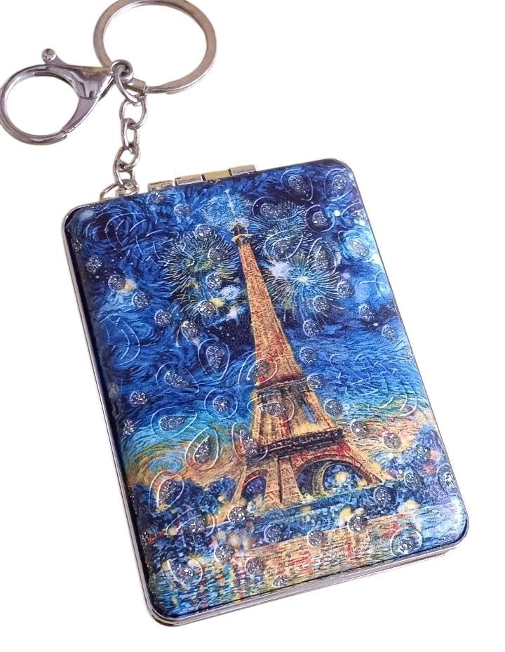 Double-Sided Pocket Mirror Keychain with Vintage Eiffel Tower Art Print, Slim Folding Compact Makeup Vanity Mirror with Secure Clasp Keyring for Handbags, Travel & Gifting-image-21