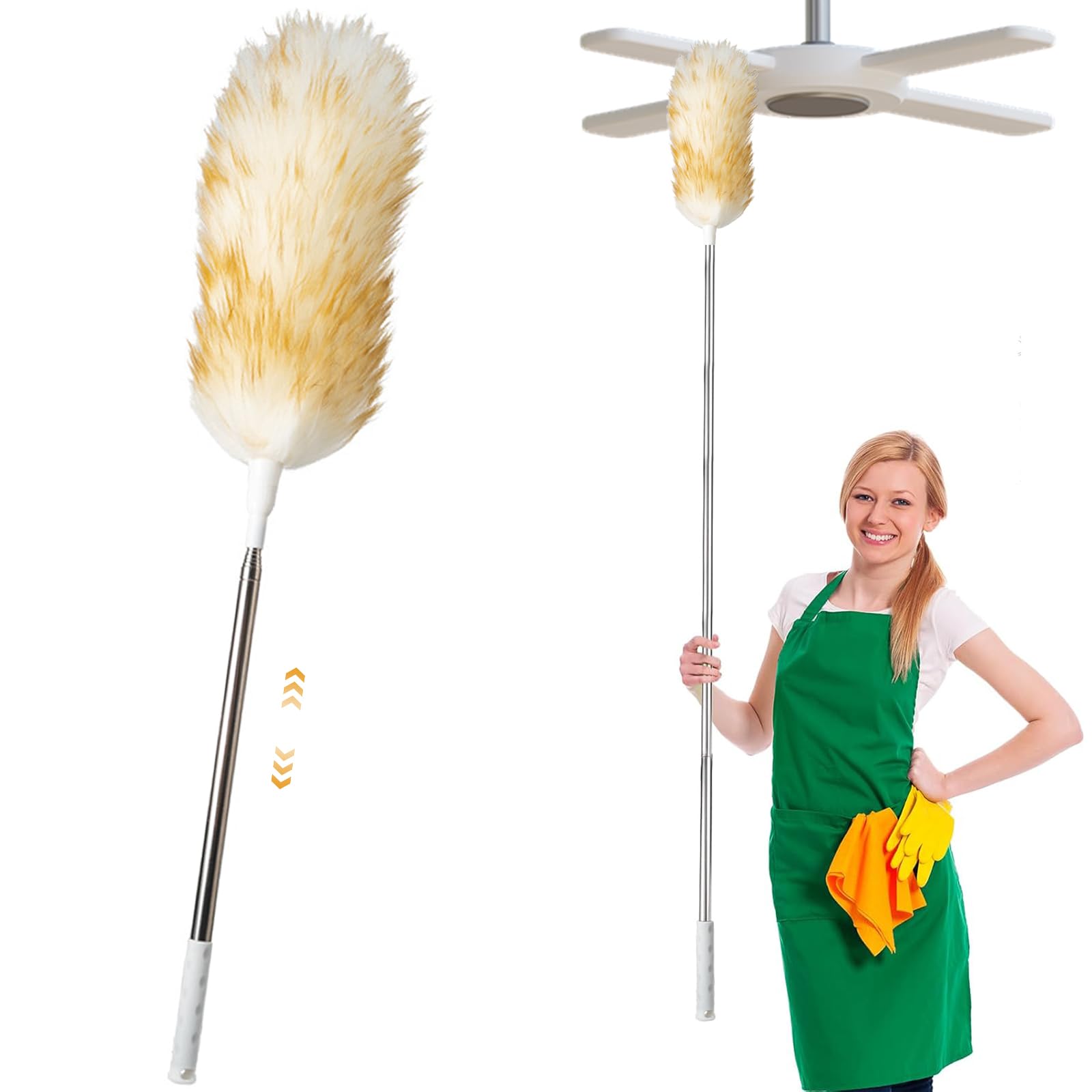 Lambswool Duster, 140CM Feather Duster Extendable Dusters for Cleaning Reusable Lambswool Cleaner Pole Long Telescopic Wool Dusters for High Ceilings Lights Home Office Cleaning