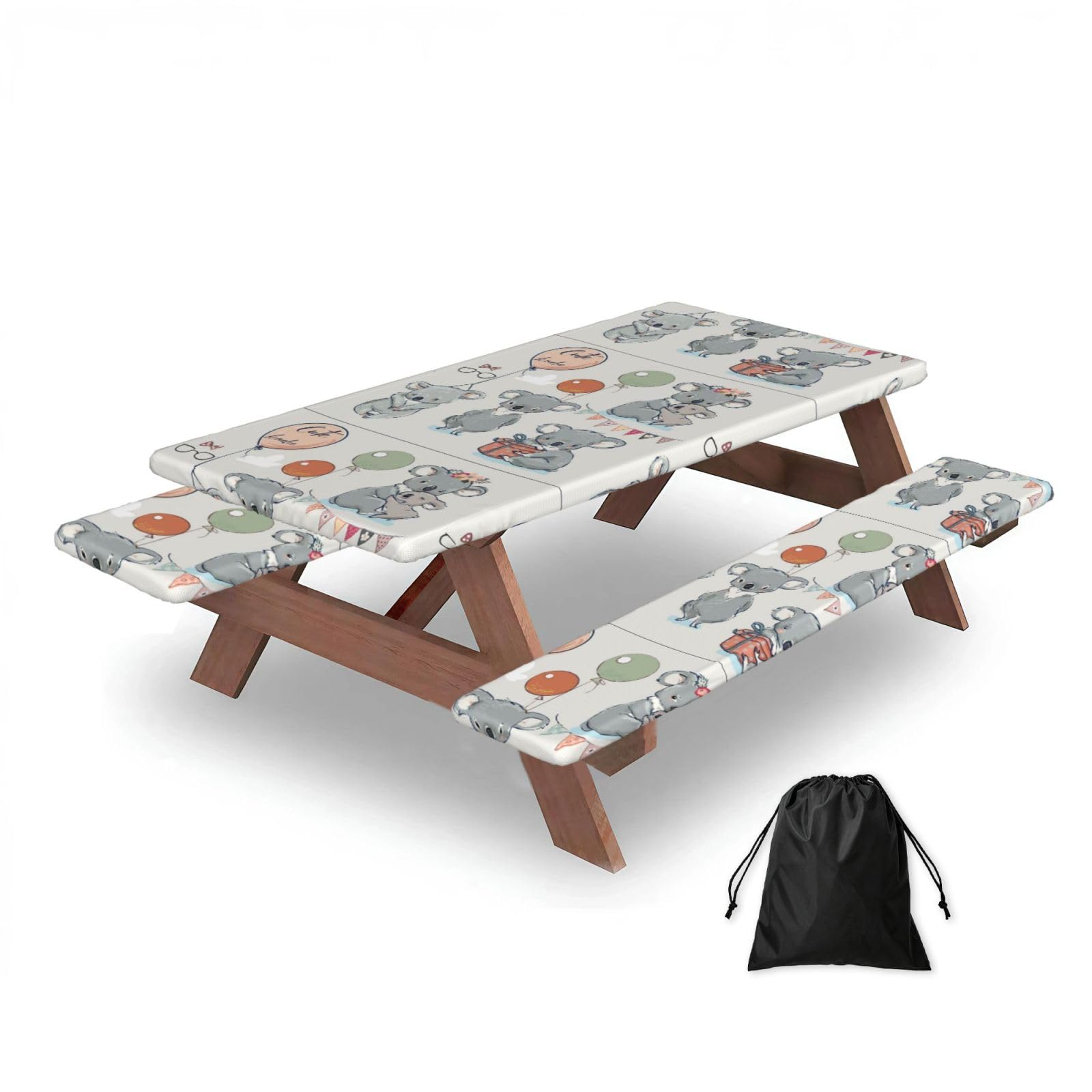 Dopklna As Picture Koala, Picnic Table Cover With Bench Covers -Waterproof Elastic Fitted Tablecloth For Garden Camping Patio 76X152cm
