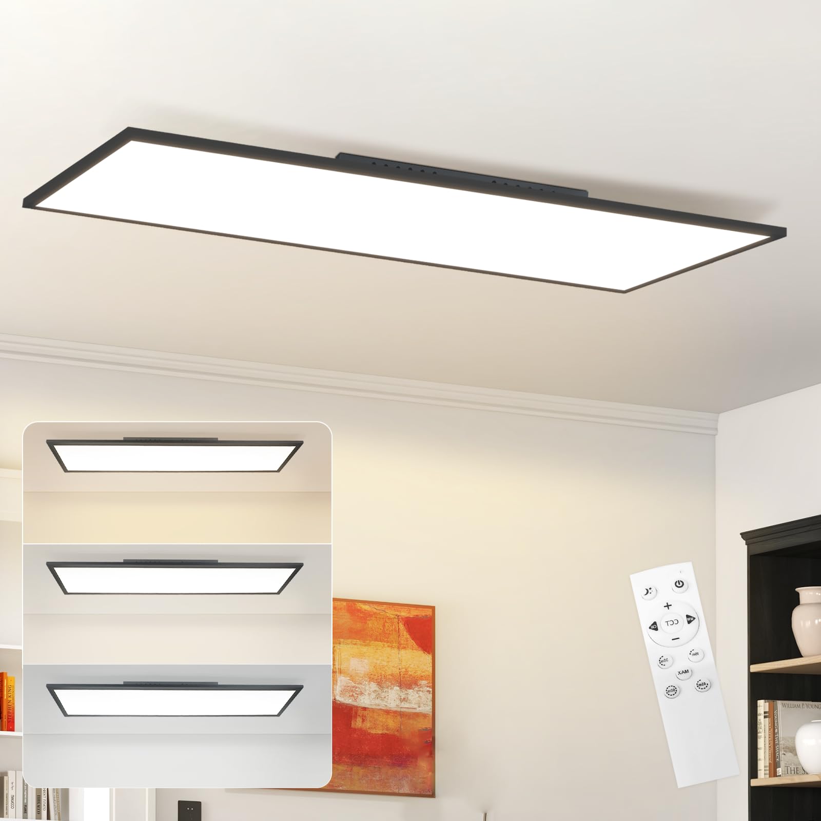 2 Pezzi Plafoniera LED Soffitto 120x30 Cm, 40W Dimmerabile Con Telecomando, Luce Fredda/Calda 2700K-6500K, Per Camera E Soggiorno - 5