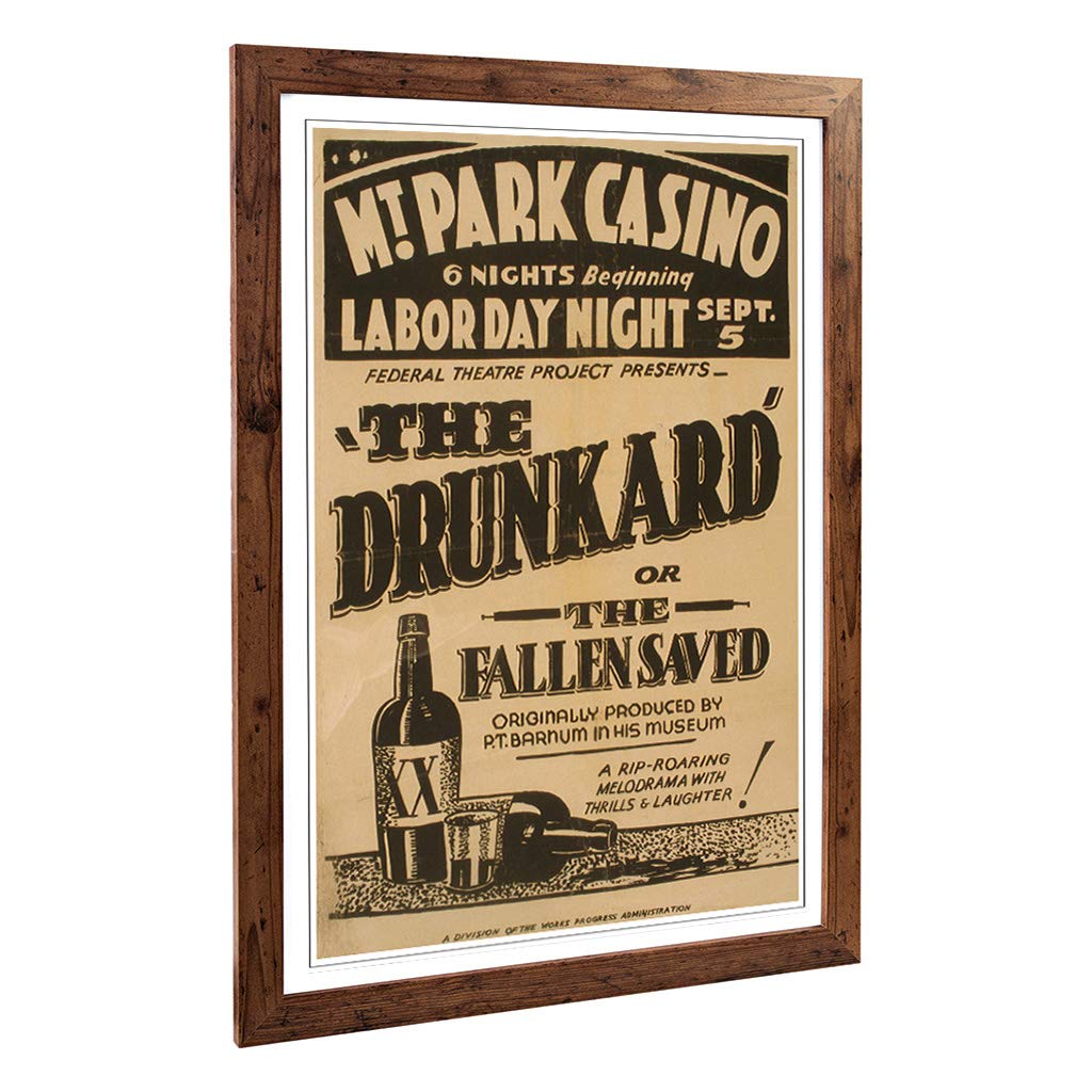 Big Box Art Framed Print of Vintage WPA Poster The Drunkard Design | Wall Art Picture | Home Decor for Kitchen, Living Room, Bedroom, Hallway, Walnut, A2 / 24.5x18 Inch / 62x45cm