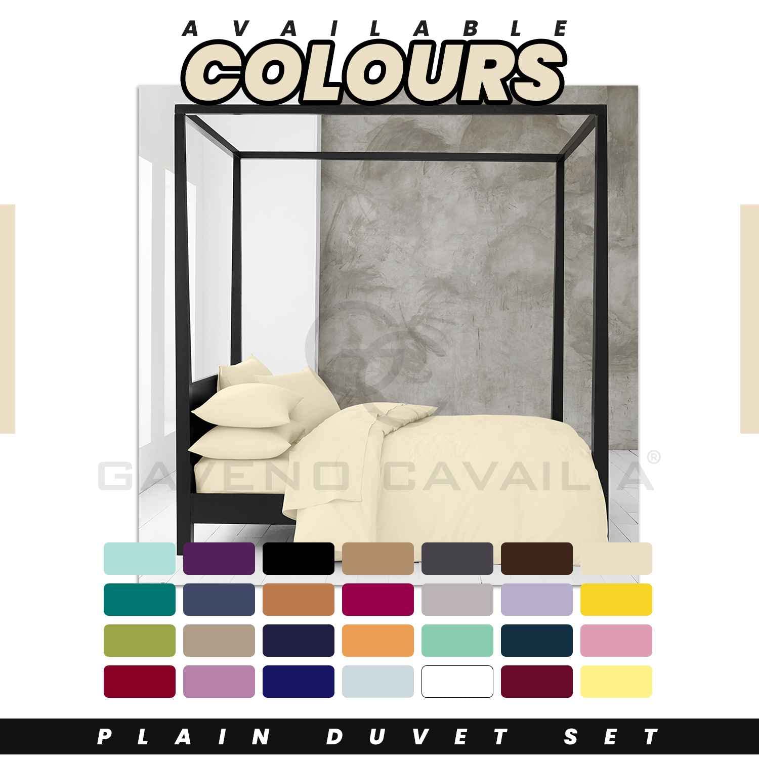 GC GAVENO CAVAILIA Plain Bedding Set, Cream, Double - Image 3