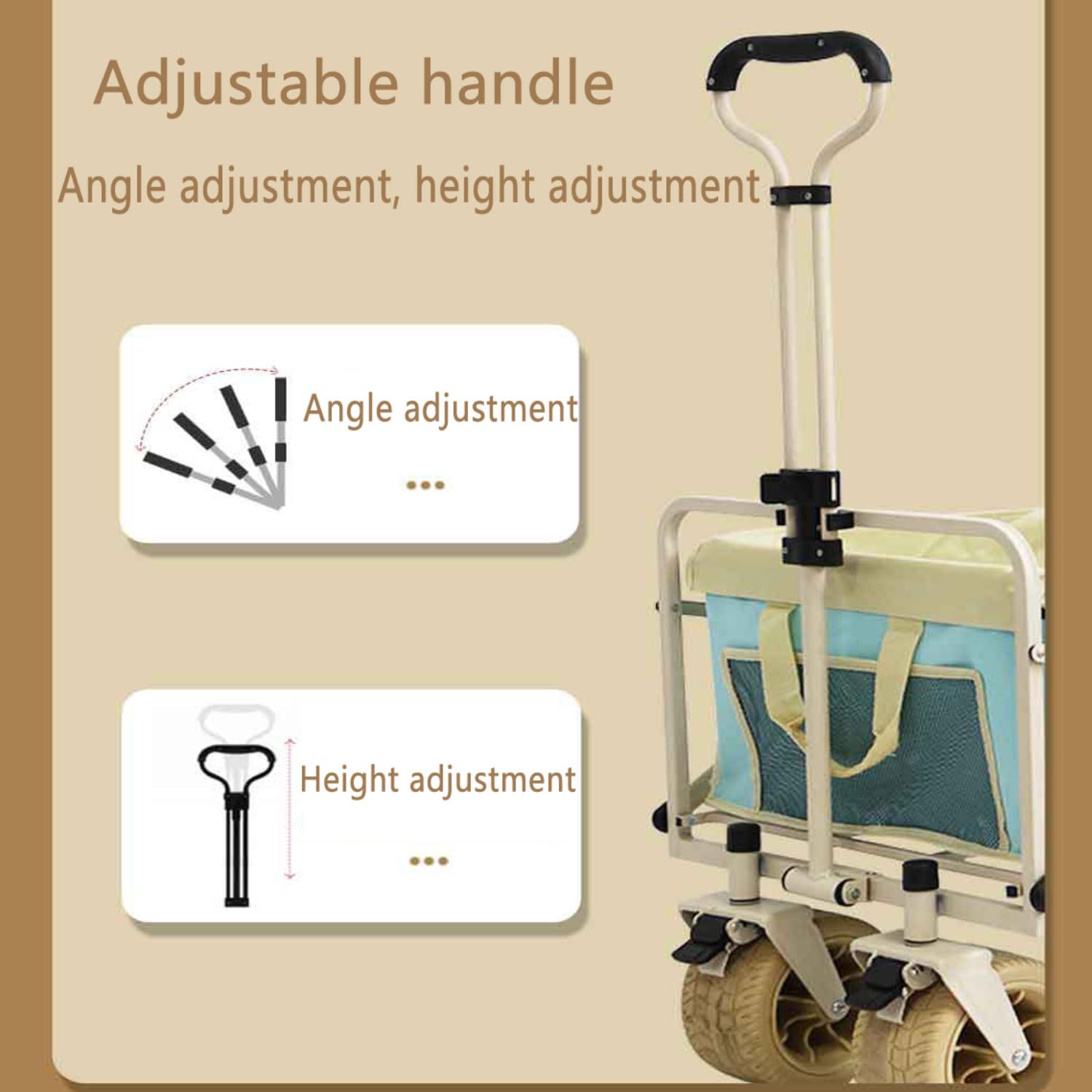 150L Carrello Spiaggia Portatutto Regolabile Carrello Pieghevole con Ruote Tutti i Terreni con Freno Carrello Campeggio Grandi Carrello da Trasporto Giardino Supermercato Mare Carico 200KG