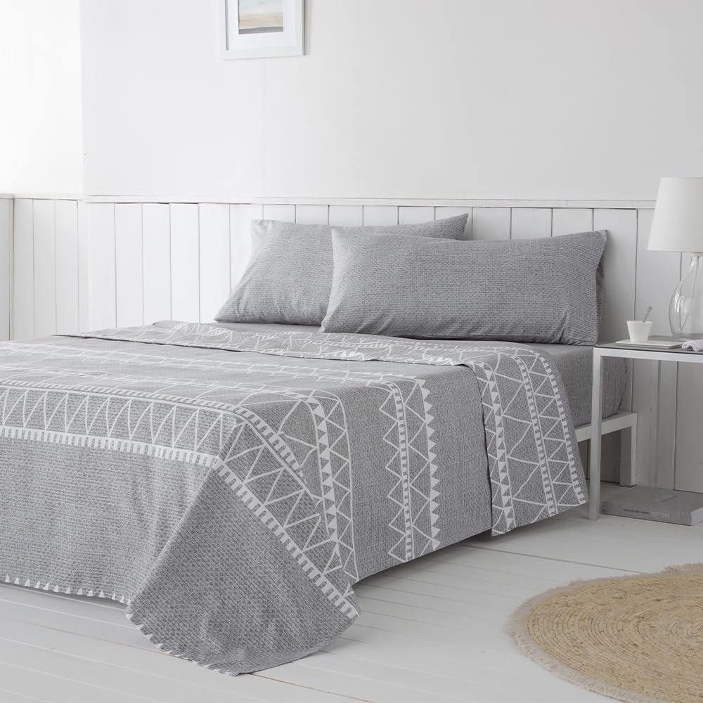 COTTON ARTean Juego de sabanas Navia Gris Cama de 160 x 190/200. Microfibra HIPOALERGENICA. Incluye sábana encimera + 2 Fundas de Almohada + sábana Bajera Ajustable Cama 160