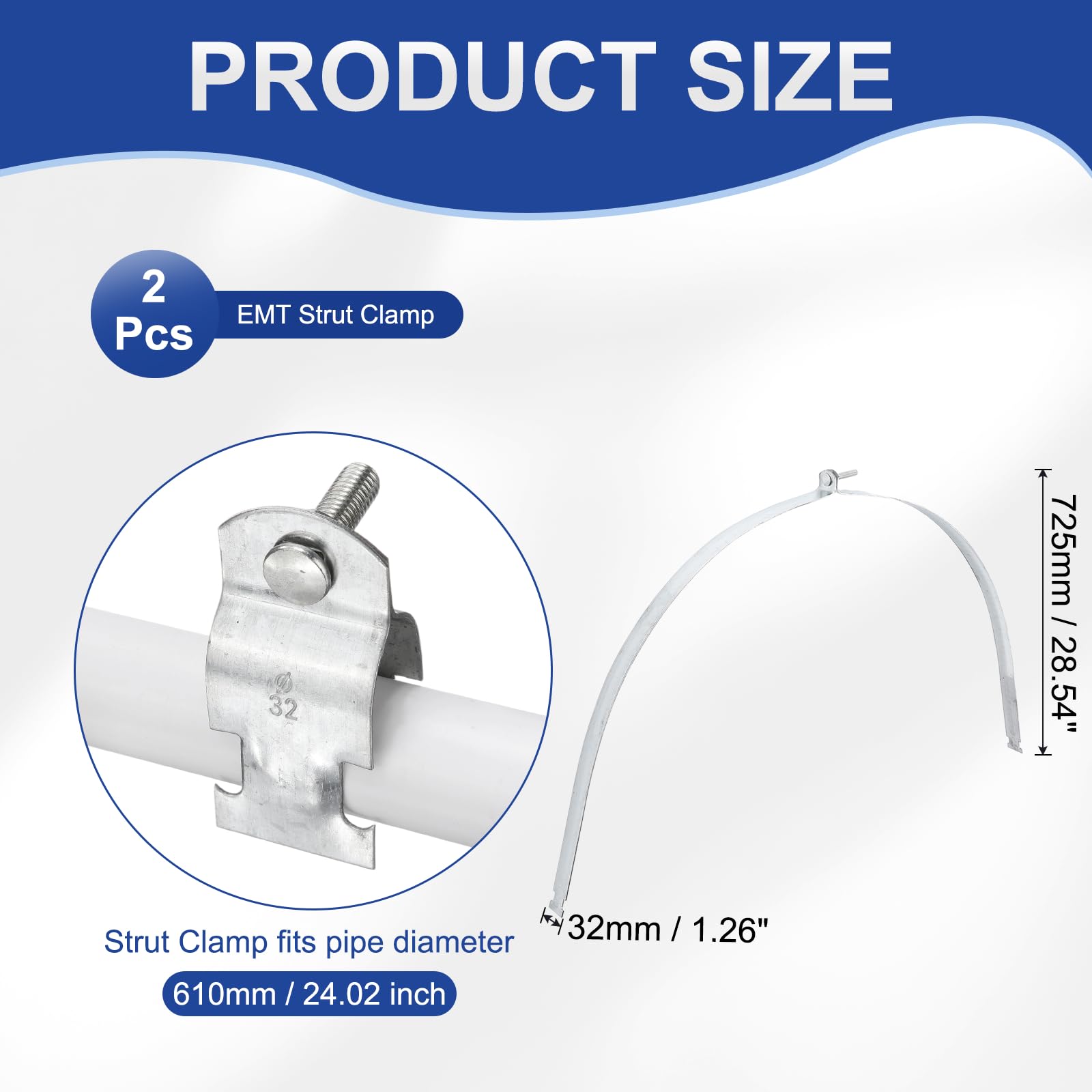 QUARKZMAN 2 Piezas Abrazadera EMT De Canal Strut 24" Universal Color | Accesorio Para Conduit De Acero Al Carbón Galvanizado, Abrazadera Para Tubo EMT Con Tuerca Y Tornillo Para Conduit Rígido