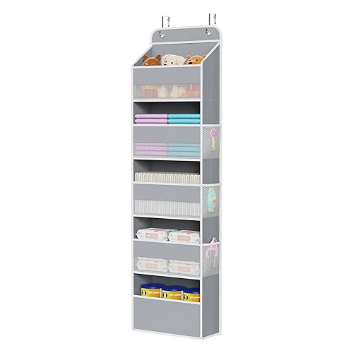 Univivi Hanging Storage Organizer Nursery Closet Cabinet Baby Storage with 5 Large Compartments 6 Side Pockets for Cosmetics, Toys and Sundries (Grey)