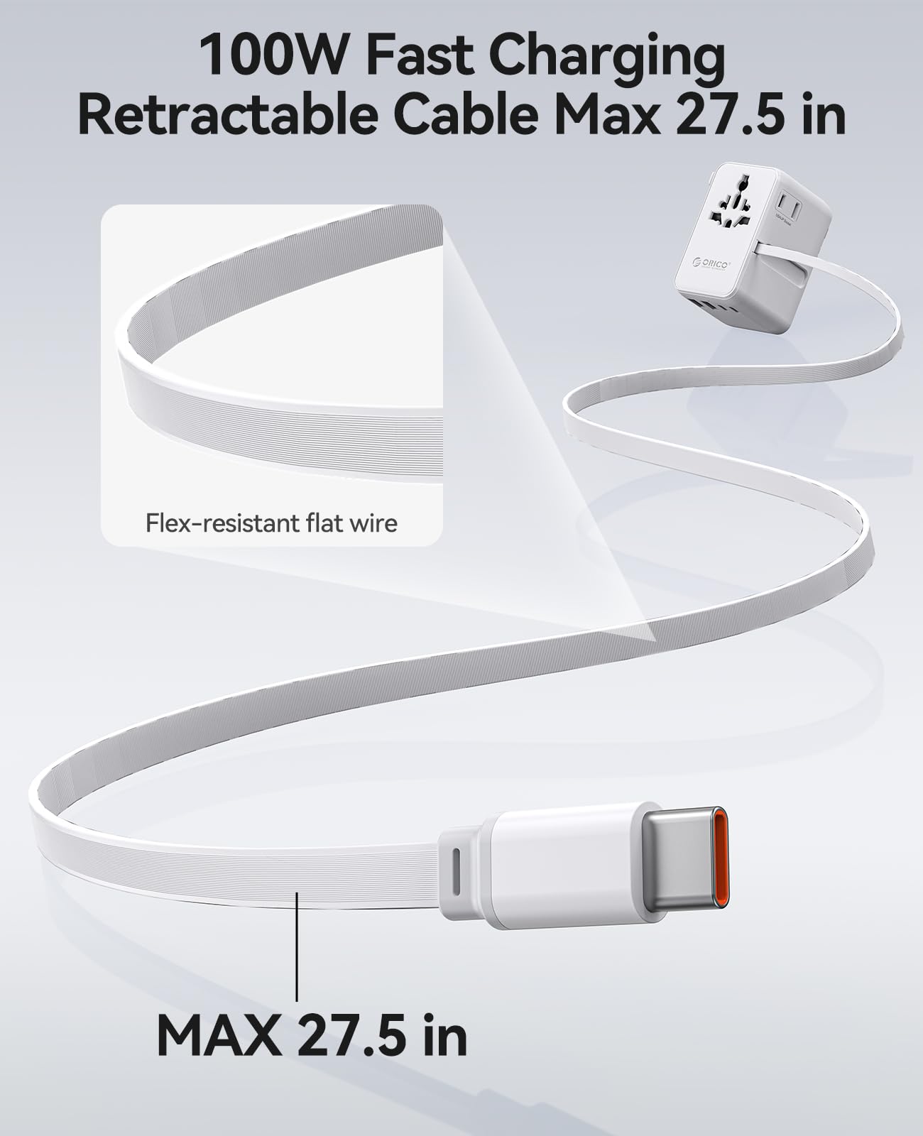 ORICO Uniwersalny adapter wtyczkowy 100W GaN3 z 3 portami USB-C i 2 USB-A, uniwersalny adapter podróżny do Francji na UE, angielski, USA, AU, Chiny, Japonia, Tajlandia - UAX (biały)