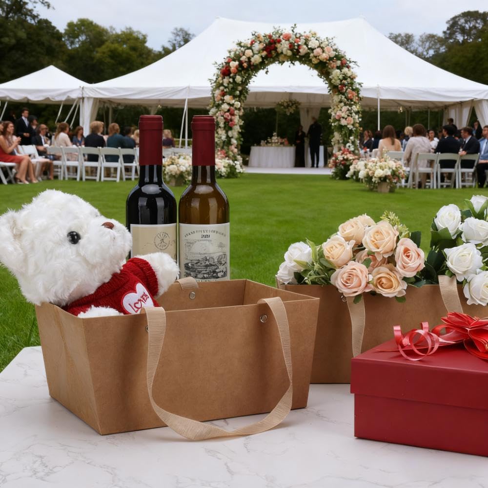 32 cestas vacías para regalos, kit de cesta de regalo a granel con asas con 32 bolsas, bandeja de mercado de 32 lazos para paquetes de regalo, aniversario, cumpleaños, boda, fiesta de regalo (9.8 x
