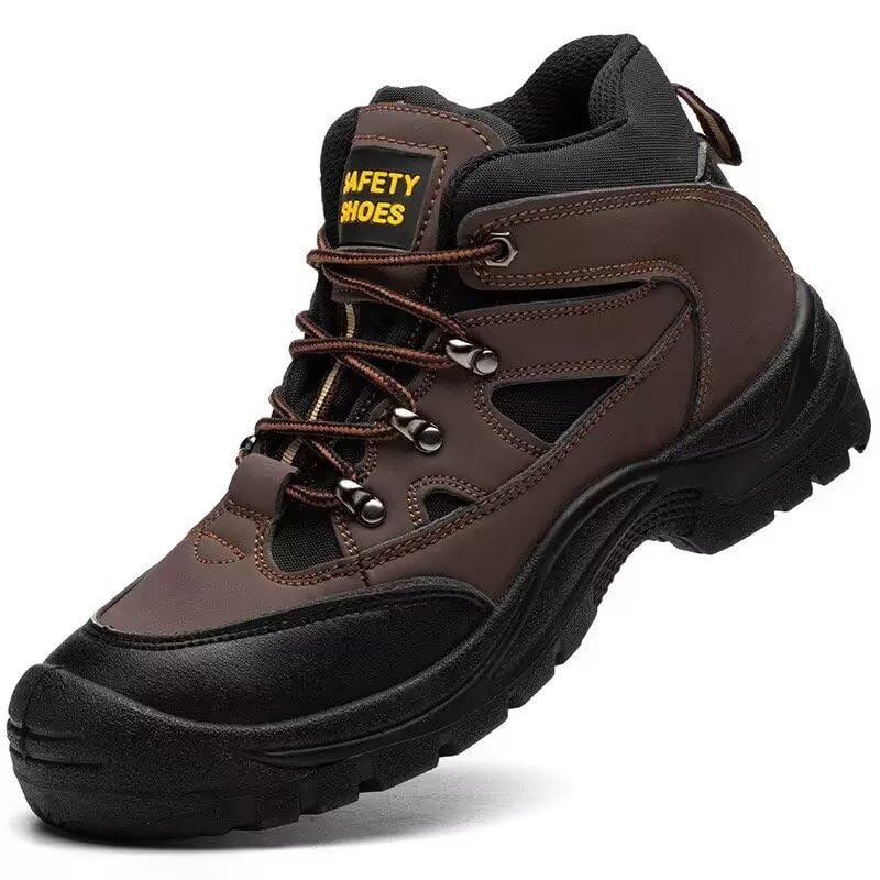 Safety Work Boots Waterproof Steel Toe shoes For Men Leather Steel Toe Shoes Non Slip Resistant Indestructible Lightweight Construction footwear (brown 43)
