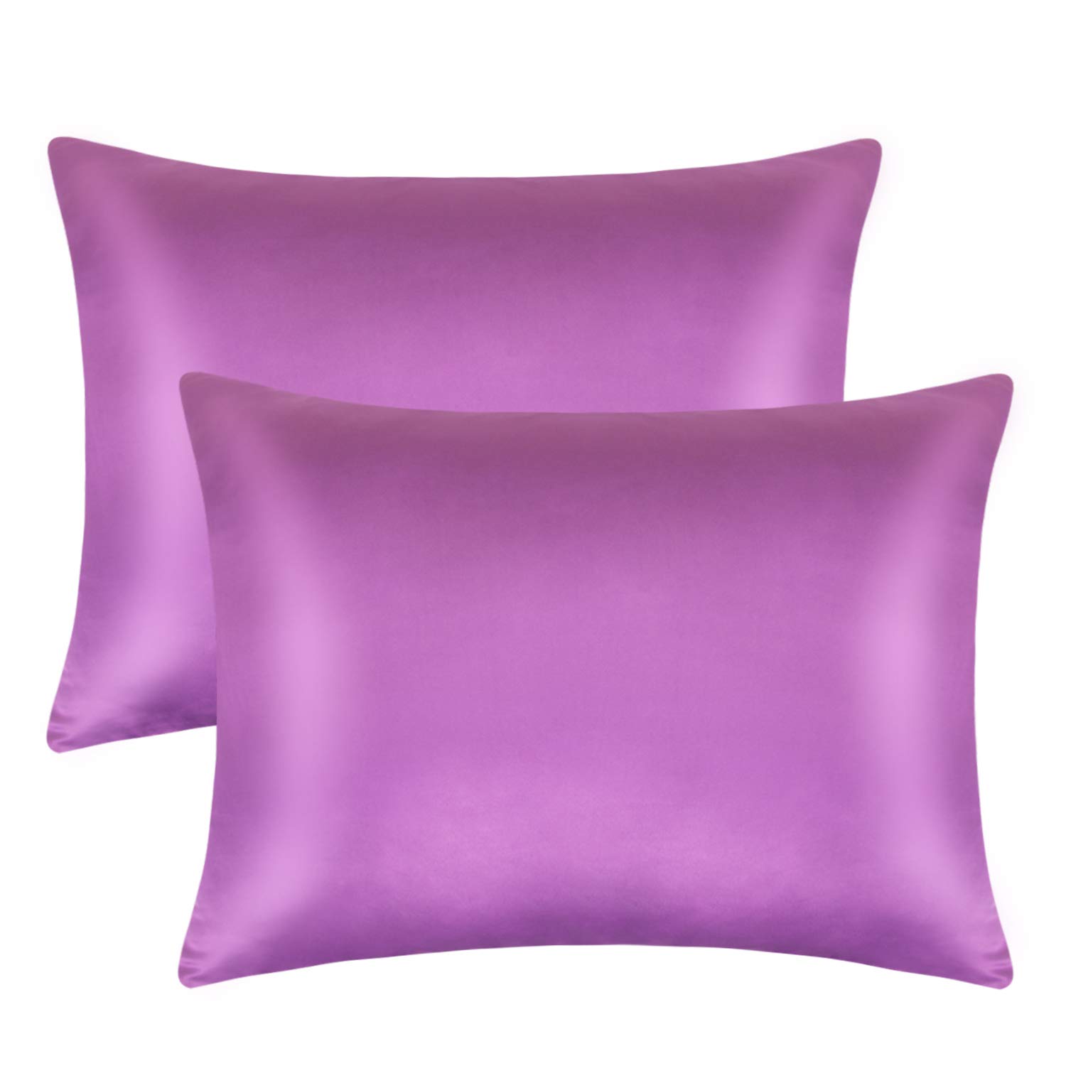 FLXXIE 2 Pack Zippered Satin Toddler Pillowcases, 13x18 Inches, Luxury and Silky Soft Travel Zip Pillow Cases for Boys and Girls, Purple