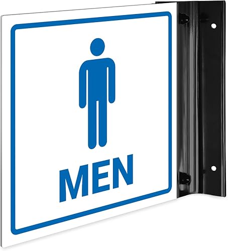 Letrero de proyección de baño para hombre, doble cara, 6 x 6 pulgadas, ACM, con accesorio negro satinado, fabricado en Estados Unidos