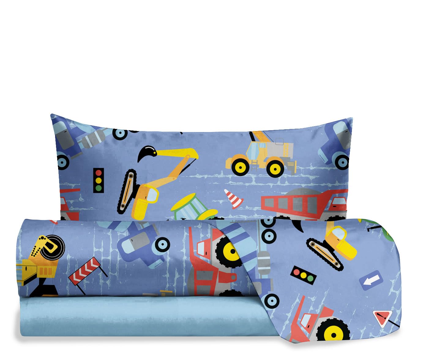 hermet Jolly Tractor Single Bed Sheet Set, 100% Cotton, Top Sheet + Fitted Sheet + Pillowcase, Bedding Set including Design for Bedroom